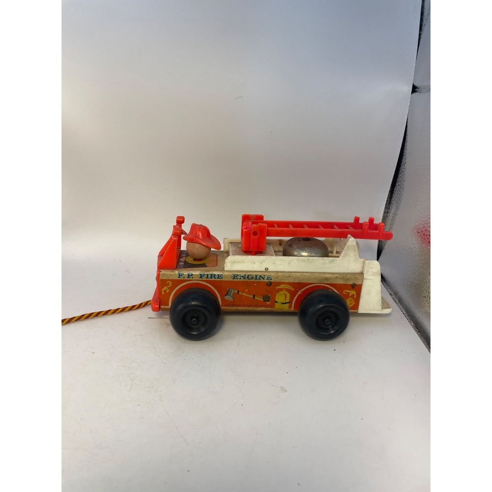 Vintage‎ 1968 Fisher-Price 8" Wooden Fire Engine Truck Toy